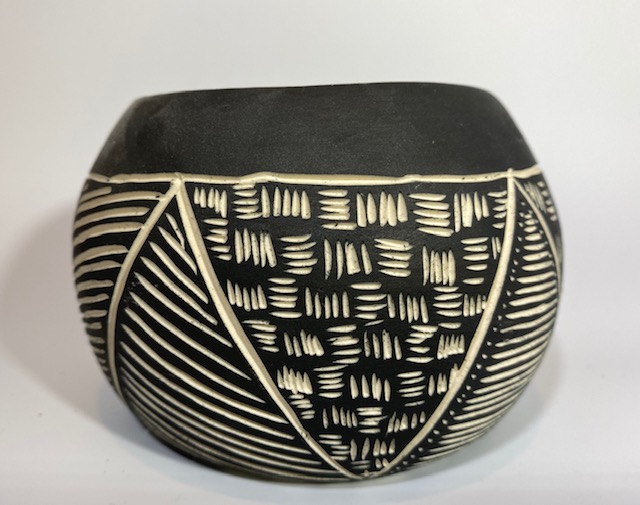 Black and white patterned ceramic bowl