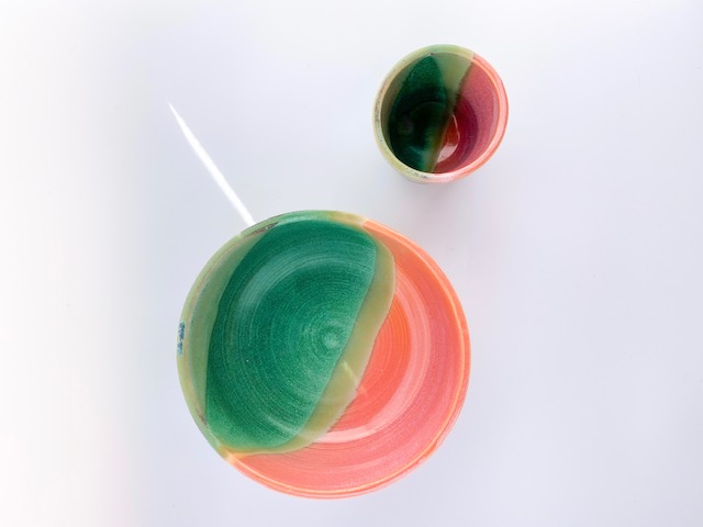 Bright stacked ceramic bowls